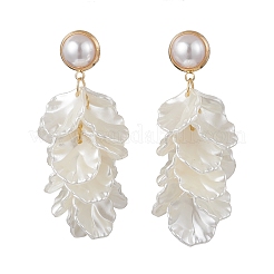 Petaline Brass ABS Plastic Imitation Pearl Dangle Stud Earrings&nbsp;EJEW-TA00777