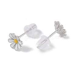 Anti-Tarnish Enamel Daisy Rhodium Plated 999 Fine Silver Stud Earrings for Women&nbsp;EJEW-S215-12P
