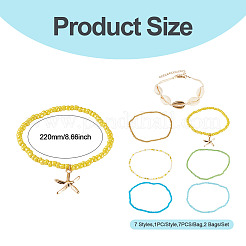 2 Bags Summer Beach Glass Seed Beaded & Natural Shell & Alloy Starfish Charm Anklet Sets&nbsp;AJEW-TA0003-69B
