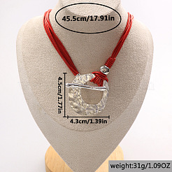Bohemian Double Ring Alloy Pendant Waxed Imitation Leather Cord Necklaces for Women&nbsp;FS-WG722D8-01
