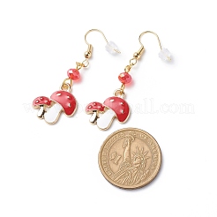 Red Alloy Enamel Mushroom with Glass Beaded Dangle Earrings&nbsp;EJEW-JE05049