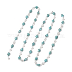 2Pcs 2 Colors Synthetic Turquoise & Glass Pearl Link Chains&nbsp;AJEW-JB01594-02