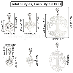 18Pcs 3 Style 304 Stainless Steel Tree of Life Pendant Decorations&nbsp;HJEW-UN0001-02