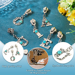 10Pcs 5 Styles Letter Synthetic Turquoise & Alloy Zipper Sliders&nbsp;HJEW-TAC0096