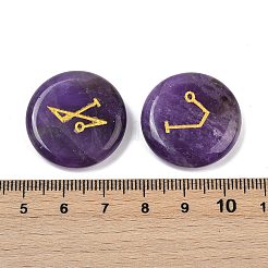 4Pcs 4 Styles Natural Amethyst Flat Round with Angels Symbol Display Decorations&nbsp;G-R007-01E