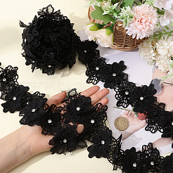 Double Layer Polyester 3D Flower Lace Trim Ribbon with Rhinestone&nbsp;OCOR-WH0097-73C