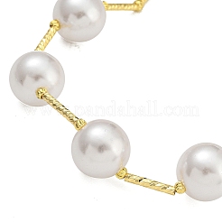 Rack Plating Brass & ABS Plastic Pearl Round Beads Bib Necklaces for Women&nbsp;NJEW-C059-03G
