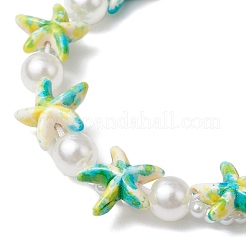 Dyed Synthetic Turquoise & ABS Plastic Imitation Pearl Beaded Braided Bead Bracelets for Women&nbsp;BJEW-JB11906