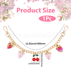 Alloy Pink and Red Enamel Strawberry Cherry Pendant Iron Twisted Chain Bag Decorative Chains&nbsp;HJEW-BBC0001-31