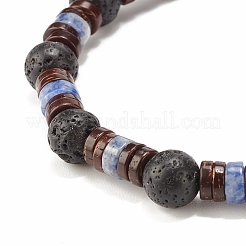 2Pcs 2 Style Natural Coconut & Blue Spot Jasper & Lava Rock Beaded Stretch Bracelets Set&nbsp;BJEW-JB07944