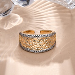 Brass Micro Pave Clear Cubic Zirconia Cuff Finger Rings for Women&nbsp;RJEW-C116-10G