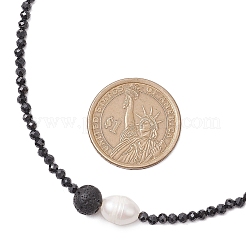 Faceted Round Natural Black Spinel & Lava Rock Beaded Necklaces&nbsp;NJEW-JN05128