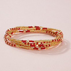 5Pcs Boho Glass Seed Multi-Strand Beaded Stretch Bracelet&nbsp;XH2796