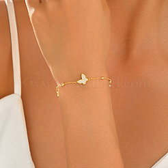 Elegant Brass Micro Pave Clear Cubic Zirconia Butterfly Link Chain Bracelets for Women&nbsp;FX8135-1