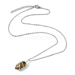 Natural Mixed Gemstone Pointed Faceted Bullet Copper Wire Wrapped Pendant Necklaces&nbsp;NJEW-JN05025-02