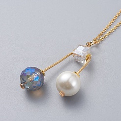 Eco-Friendly Glass Pearl & Glass Beads Pendant Necklaces&nbsp;NJEW-JN02622-01