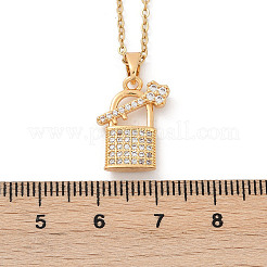 Lock & Key Brass Micro Pave Cubic Zirconia Pendant Neckalces&nbsp;NJEW-C076-16G