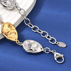 Two Tone 316L Surgical Stainless Steel Textured Flat Teardrop Link Chain Necklaces&nbsp;NJEW-D297-03GP
