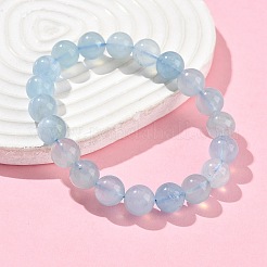 Natural Aquamarine Round Bead Stretch Bracelets for Men Women&nbsp;BJEW-U034-01A-03