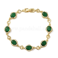 Heart & Oval Brass Micro Pave Cubic Zirconia Link Chain Bracelets for Women&nbsp;BJEW-A163-03G-04