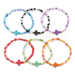 6Pcs Synthetic Turquoise Beaded Stretch Bracelets&nbsp;BJEW-JB11218