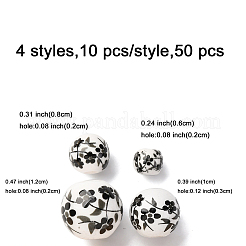40Pcs 4 Styles Handmade Printed Porcelain Beads&nbsp;PORC-FP0001-04