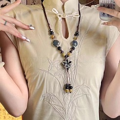 Alloy & Porcelain Beaded Flower Tassel Pendant Long Bib Necklaces for Women&nbsp;WG23FEE-01