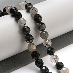 Natural Tourmalinated Quartz/Black Rutilated Quartz Beads Strands&nbsp;G-D463-01A