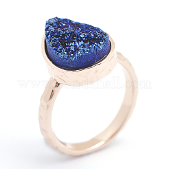 Electroplate Natural Druzy Quartz Crystal Finger Rings&nbsp;RJEW-I055-08RG-RS