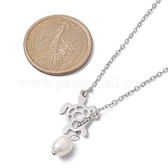 Natural Pearl & Hollow Turtle Lariat Necklaces&nbsp;NJEW-JN04528-02