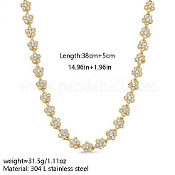 304 Stainless Steel Pave Clear Cubic Zirconia 5-Petal Flower Link Chain Necklaces for Women&nbsp;WG9E91A-01