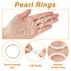 12Pcs Plastic Imitation Pearl & Brass Beaded Stretch Ring&nbsp;RJEW-FI0001-10