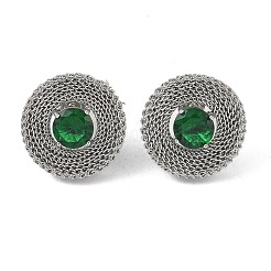 304 Stainless Steel Pave Cubic Zirconia Twisted Chain Disc Stud Earrings for Women&nbsp;EJEW-G390-06P-02