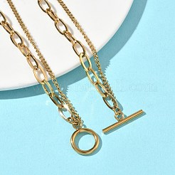304 Stainless Steel Curb Chain & PaPerclip Chain 2-Strand OT Necklaces for Women&nbsp;NJEW-G193-02G