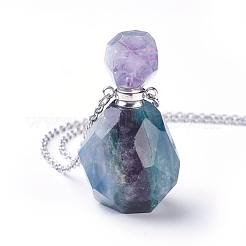 Natural Fluorite Openable Perfume Bottle Pendant Necklaces&nbsp;NJEW-G325-03P