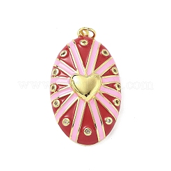 Oval with Heart Brass Micro Pave Cubic Zirconia Pendants&nbsp;KK-Z114-24G