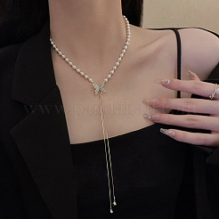 Alloy Crystal Rhinestone Butterfly Imitation Pearl Beaded Lariat Necklaces for Women&nbsp;FS-WGC173B-01