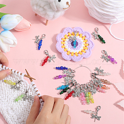 Dragonfly Glass & Alloy Pendant Locking Stitch Markers&nbsp;HJEW-SC00078