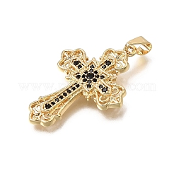 Brass Micro Pave Black Cubic Zirconia Pendants&nbsp;CU-CBA4BAF-05G