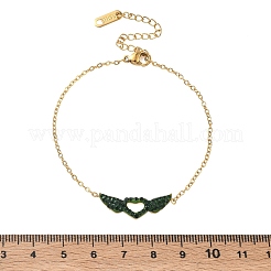Valentine's Day 304 Stainless Steel Rhinestone Heart with Angel Wings Link Bracelets&nbsp;SA-CBA5F76-01G