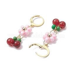 Natural Carnelian Beads & Glass Seed Dangle Hoop Earrings&nbsp;EJEW-MZ00309-03