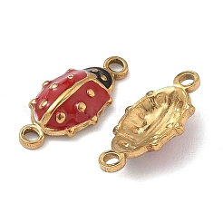 304 Stainless Steel Enamel Ladybug Connector Charms&nbsp;STAS-U056-01G