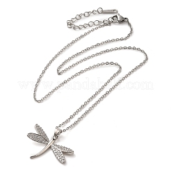 Brass Pave Clear Cubic Zirconia Dragonfly Pendant Necklaces&nbsp;NJEW-M080-03
