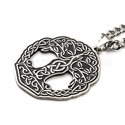 201 Stainless Steel Enamel Tree of Life Trinity Knot Pendant Necklaces&nbsp;NJEW-G115-09P