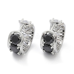 Brass Black Cubic Zirconia Hoop Earrings&nbsp;EJEW-Q016-11P