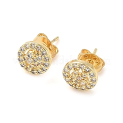 Round Brass Micro Pave Clear Cubic Zirconia Stud Earrings&nbsp;EJEW-Z144-14G