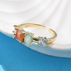 Brass Micro Pave Cubic Zirconia Cuff Rings for Women&nbsp;RJEW-C123-07G
