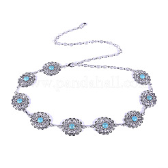 Alloy with Synthetic Turquoise Oval Flower Link Chain Waist Chains for Women&nbsp;FS-WG10943-01
