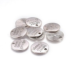 Tibetan Style Alloy Flat Round Carved Word Never Give Up Pendants&nbsp;LS-TIBEP-12585-AS-NR
