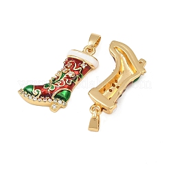Christmas Brass Micro Pave Cubic Zirconia Enamel Pendants&nbsp;KK-B161-15G-02